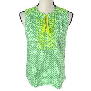 J.Crew women's Boho Tunic Sleeveless Tank Top Embroidered Tassel Green Sz 0